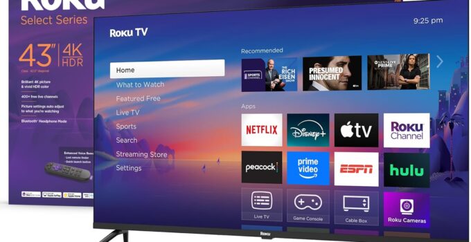 Roku Smart TV 2025 – 43-Inch Select Series, 4K HDR TV – RokuTV with Enhanced Voice Remote – Flat Screen LED Television with Wi-Fi for Streaming Live Local News, Sports, Family Entertainment
